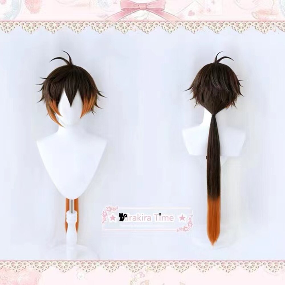 Genshin Impact Zhongli Cosplay 90cm Long Christmas Brown Orange Wig Cosplay Anime Wigs Heat Resistant Synthetic Wigs Halloween